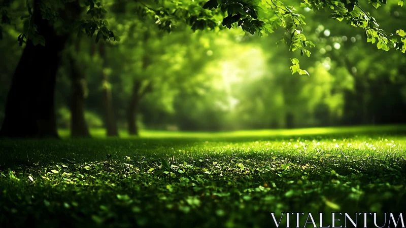 Sunlit green meadow inviting a quiet moment of calm.