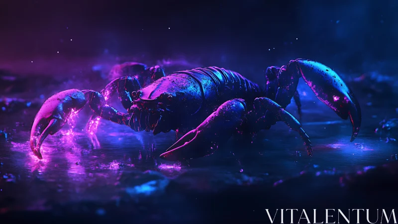 Neon cyberpunk scorpion under glowing bioluminescent light.
