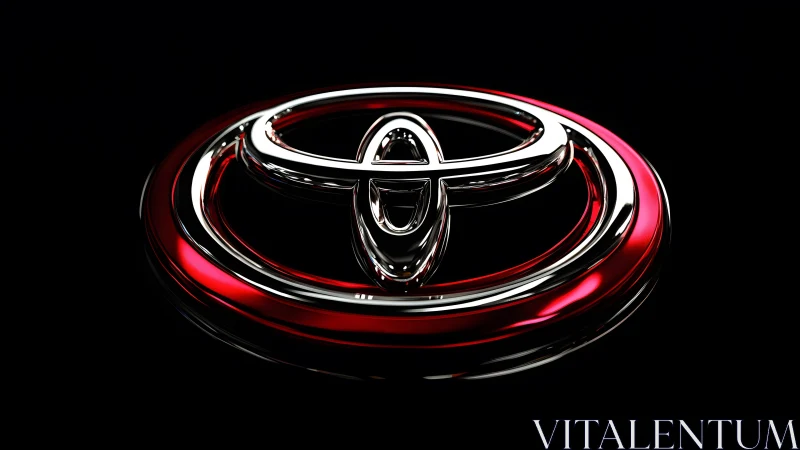 Shiny 3D Toyota Emblem with Red Accents on Black Background.