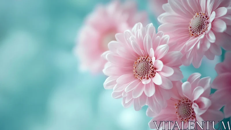 Pink Gerbera Daisies with Selective Focus and Cyan Bokeh.