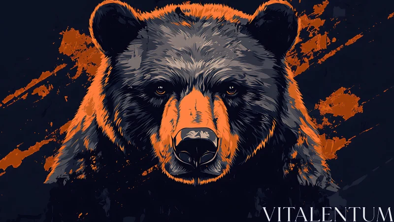Bold bear portrait glows with fiery orange strength and calm