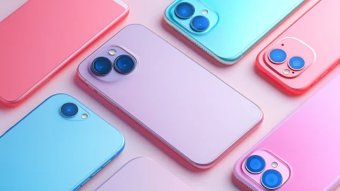 Pastel gradient smartphones in playful diagonal layout.