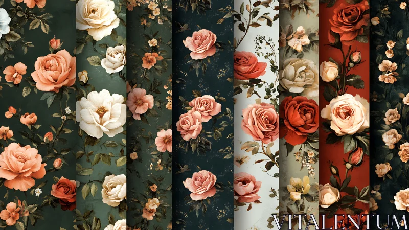 Botanical Print Patterns: Roses and Florals on Varied Grounds.