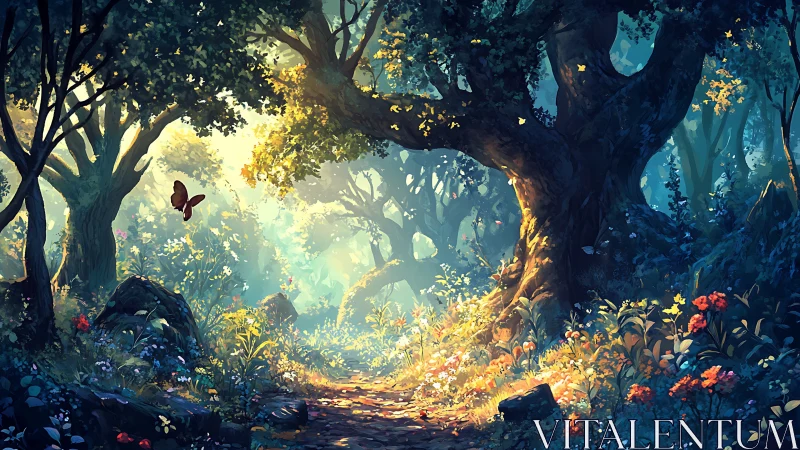 Enchanted Forest Sanctuary Where Light Dances Through Ancient Trees