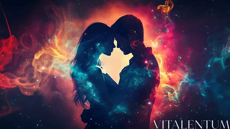 Two silhouetted figures form heart shape with luminous energy backdrop