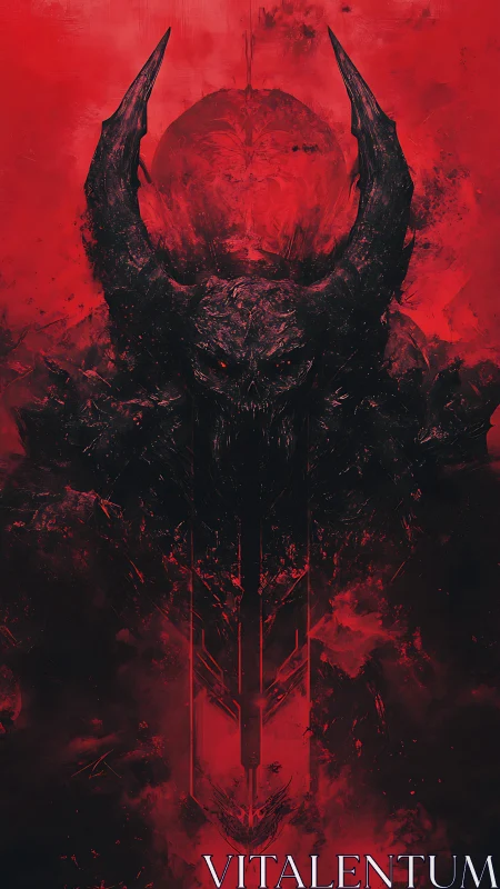 Blood-red abyss king rising through cracked infernal smoke.