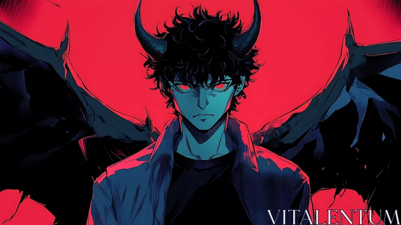 Crimson glare of a horned nightwalker in demon twilight.