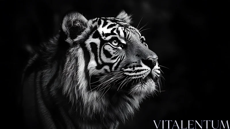 Quiet strength in monochrome tiger portrait at rest.