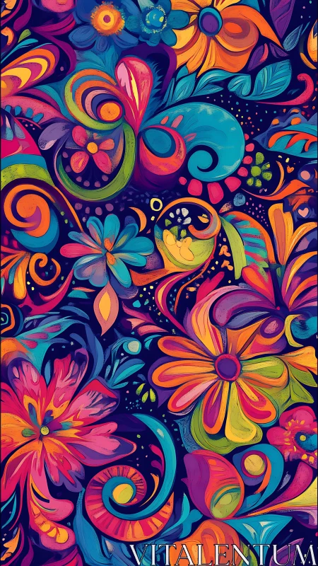 Vibrant Floral Explosion of Colors and Curving Designs
