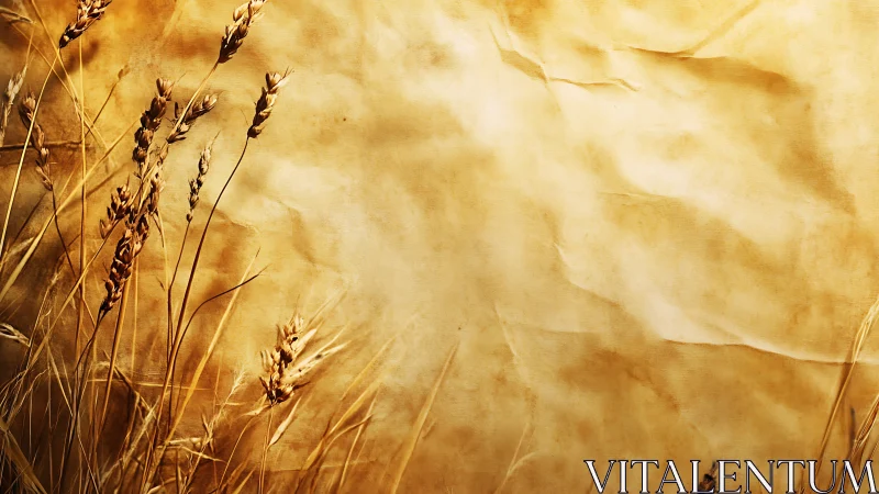 Dry wheat stalks align against textured parchment backdrop