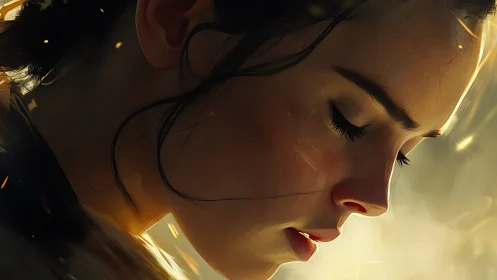 Battle-scarred dreamer bowed in emberlit quiet resolve.