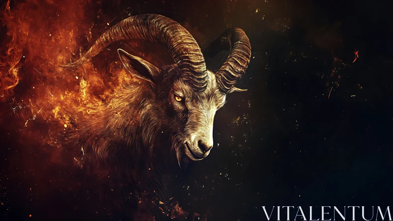 Combustive ram portrait in infernal chromatic contrast.
