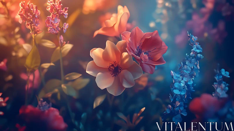 Floral arrangement with warm and cool light gradients.