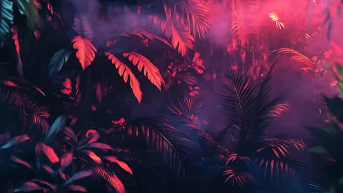 Velvet neon jungle glowing softly in dreamlike twilight.