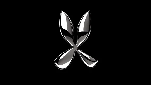 Sleek chrome abstract butterfly logo on black minimalist background.