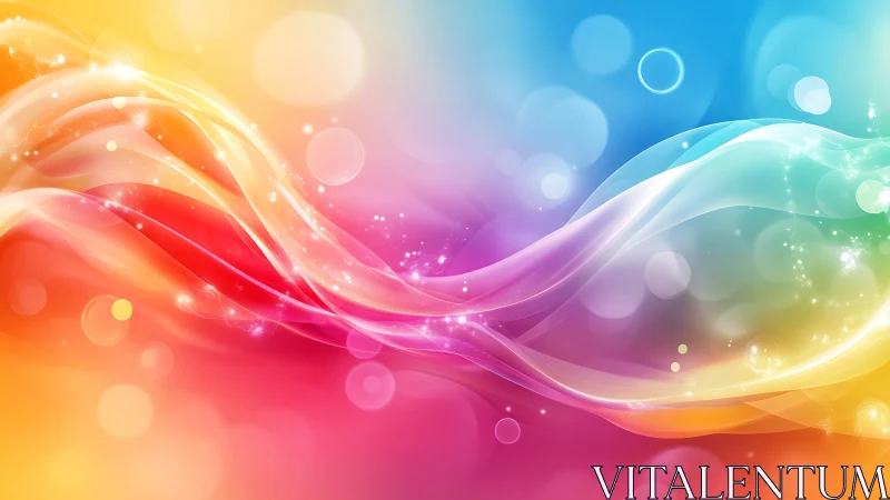 Multicolor abstract waves with bokeh light overlay background.