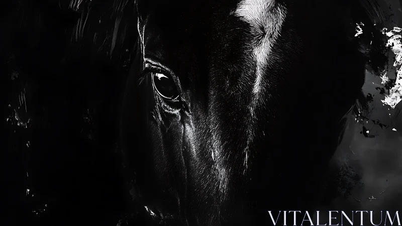 Midnight horse portrait in luminous monochrome shadows.