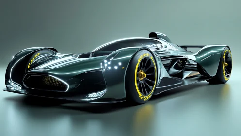Sleek futuristic race car glowing with bold electric energy.