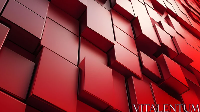 Red geometric cubes abstract wall with modern 3D perspective style.