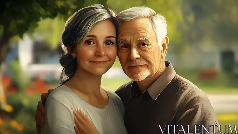 Elderly Man and Young Woman Portrait in Garden Setting