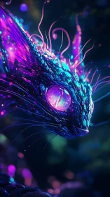 Bioluminescent feline-like creature rendered in neon hues