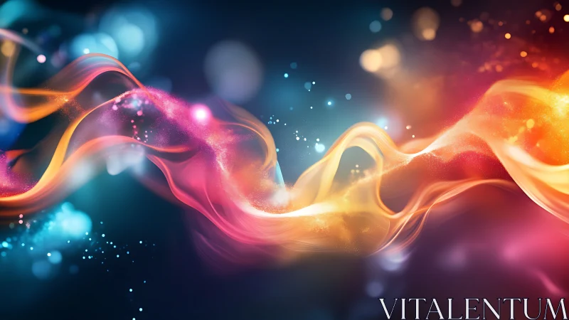 Chromatic energy ribbons swirling through cosmic glow.