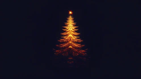 Luminous stylized fir tree rendered as radial golden light plume