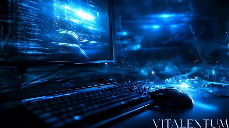 Glowing cyber workstation invites a dive into digital worlds