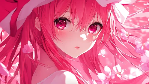 Sakura-eyed dreamer drifting through a storm of pink petals.