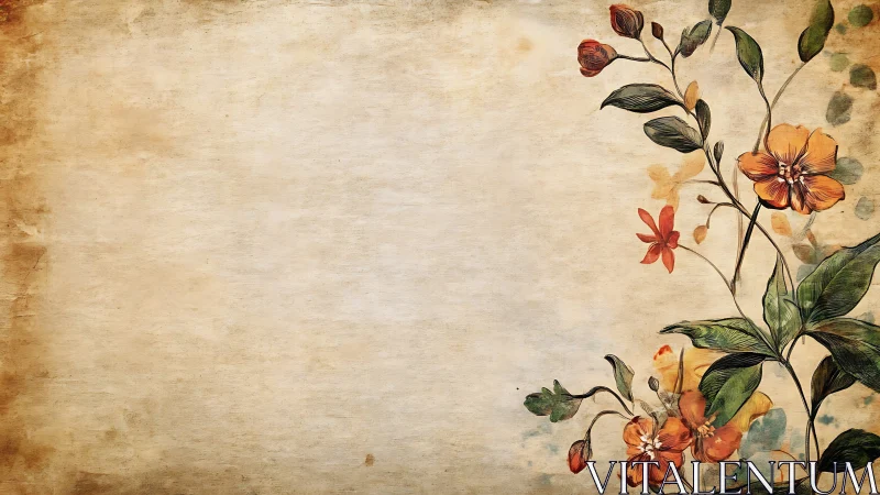 Soft vintage flowers bloom gently along a warm paper edge