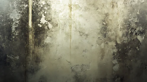 Weathered concrete wall exhibits peeling plaster and stains