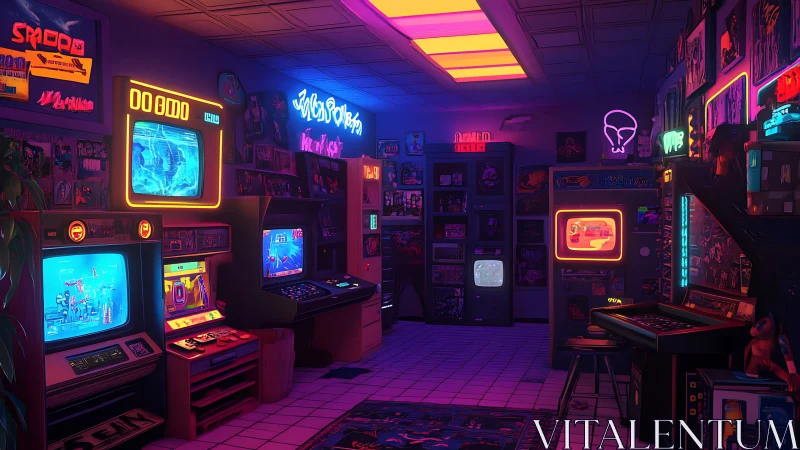 Retro neon arcade glows with nostalgic gaming energy