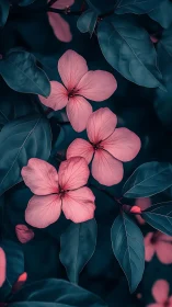 Pink Flowers in Teal Shadows.