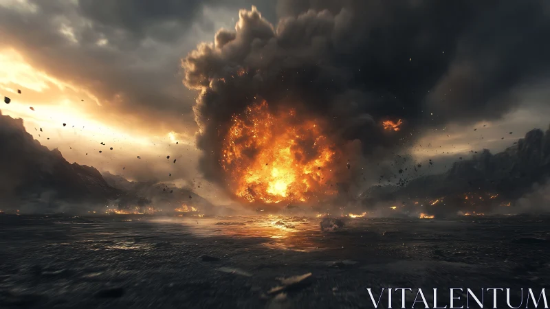 High-energy fireball detonation with volumetric smoke and debris field