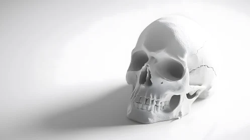 Realistic human skull in bright minimalist lighting, modern style.