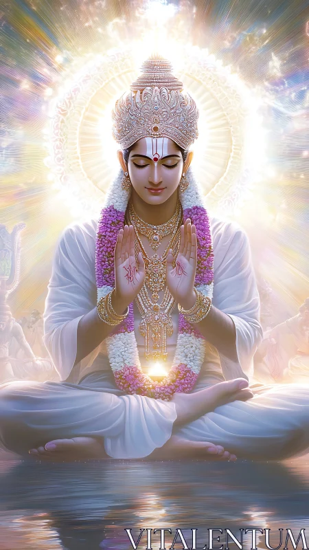 Divine meditative deity radiates luminous celestial energy