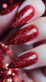 Scarlet stiletto nails turn fingertips into glitter comets