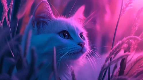 Neon Cat Portrait in Cyberpunk Synthwave Aesthetic.