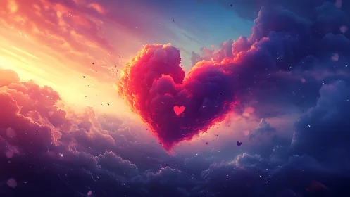 Heart-Shaped Cloud Formation with Radiant Solar Illumination in Digital Composite