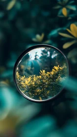 Gentle garden leaves coming into focus through a lens.