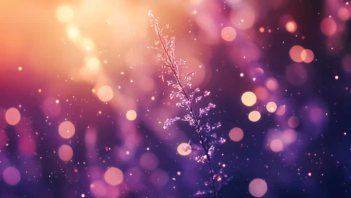 Delicate stem against purple and gold bokeh field.