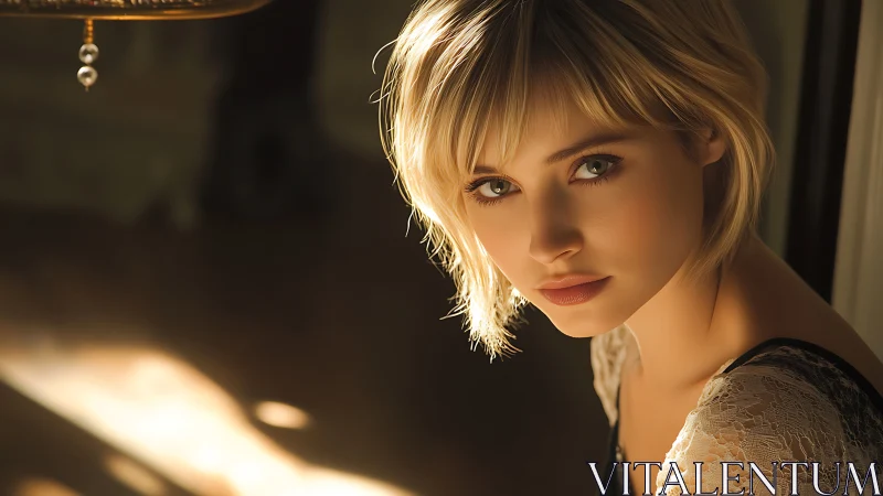 Soft golden portrait captures serene, introspective gaze beautifully.