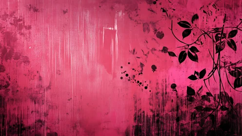 Magenta grunge backdrop with silhouetted climbing foliage forms.