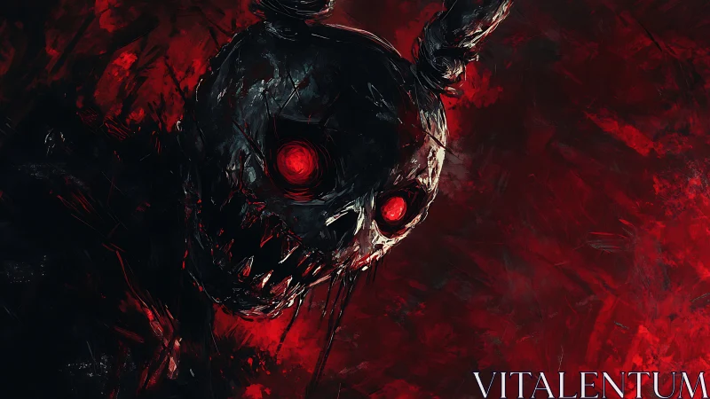 Demonic rabbit skull emerges from blood red shadows