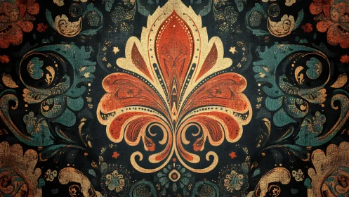 Ornate Baroque Floral Pattern With Vintage Texture, Rich Colors.