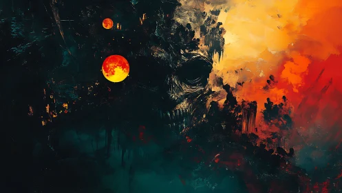 Cosmic skull eclipse under twin embers of a burning dusk.