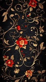 Golden vines and crimson blooms drifting through night.