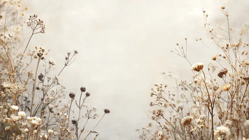 Dried Wildflowers and Seed Heads Against Neutral Background
