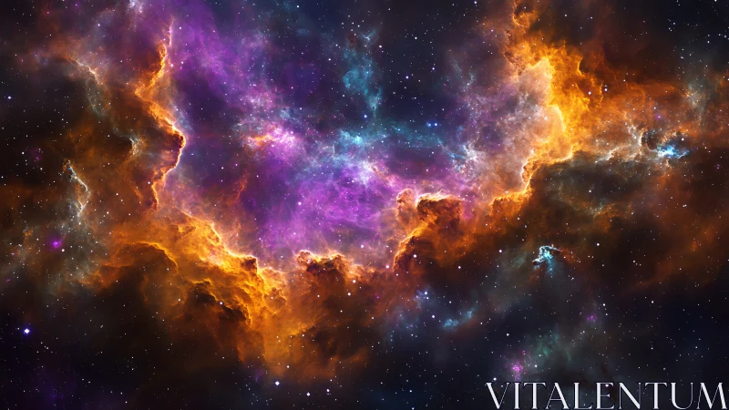 Starfire nebula draped in violet storms and molten light.