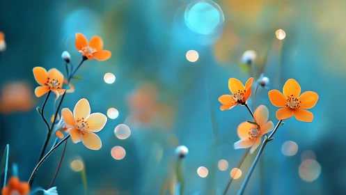 Glowing Orange Flowers Against a Dreamy Teal Bokeh